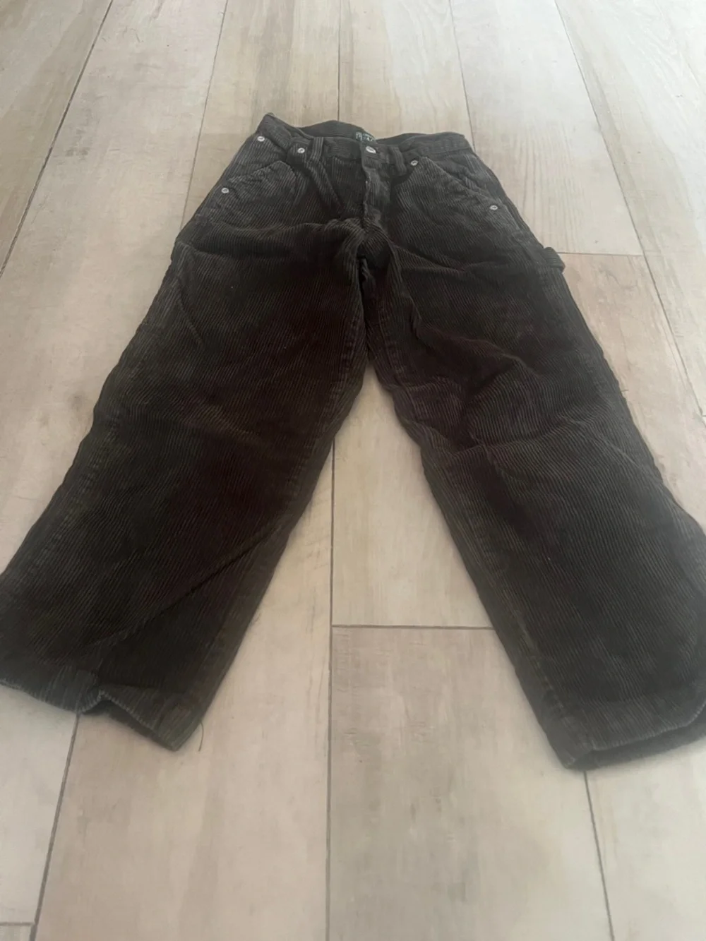 The Children's Place Dark Green Corduroy  carpenter pants with Old Navy plaid - Picture 3 of 11